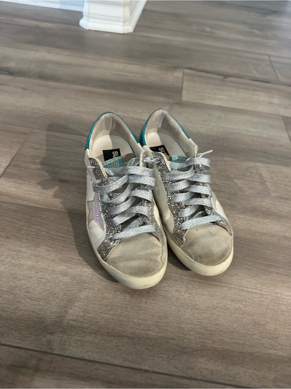 Golden goose superstar limited edition Glitter Star Sneakers in Silver and Teal - Picture 5 of 7